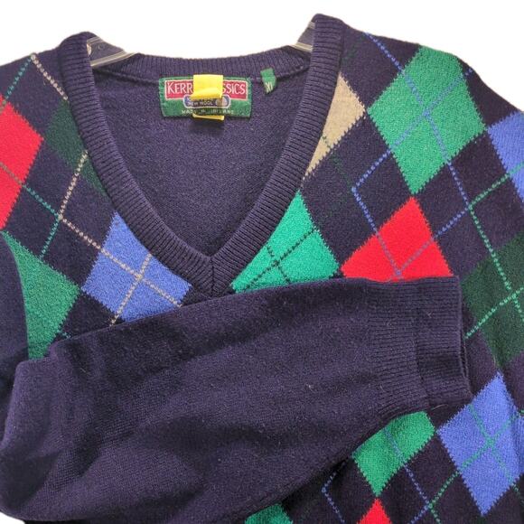 Vintage Kerry Classics Wool Argyle Sweater β Menβs XL β V-neck β Ireland β Golf - Picture 3 of 9